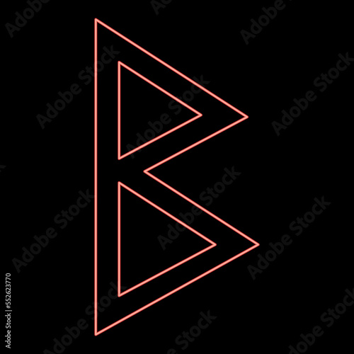Neon berkana rune birch birth red color vector illustration image flat style