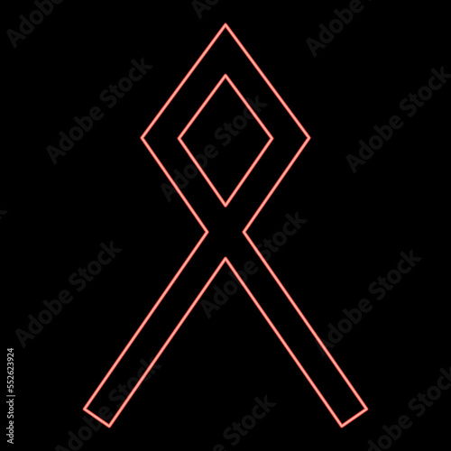 Neon odal Othil rune Othala symbol estate heritage sign red color vector illustration image flat style