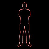Neon man with folded arms Confidence concept business man red color vector illustration image flat style
