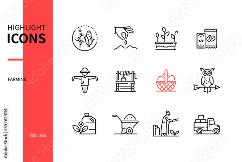 Subsistence farming - modern line design style icons set