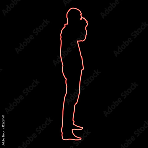 Neon man drinking from mug standing red color vector illustration image flat style © Serhii