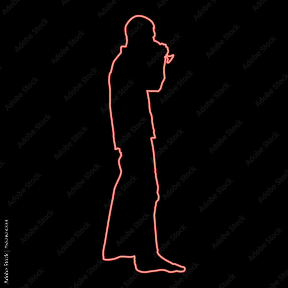 Neon man drinking wine from glass red color vector illustration image flat style