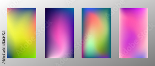 Abstract bright gradient background. Set of 4 backgrounds. Creative modern vector illustration. Holographic spectrum for coating. © HALINA YERMAKOVA