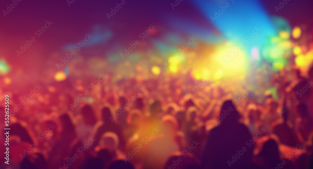 Blurred background revelry shindig. Night party with people are having fun in the spotlight at a nightclub 