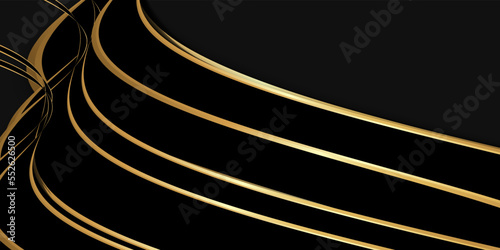 Dark corporate stripes abstract background contained gold decorative lines.