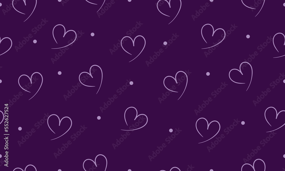 Seamless pattern of purple hearts and polka dots on a purple background Seamless pattern of purple hearts and polka dots on a purple background