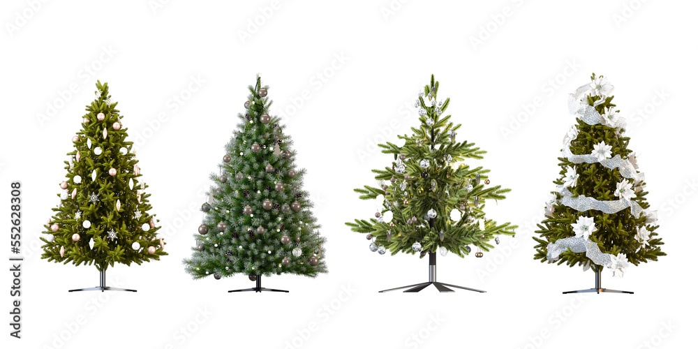 Obraz premium Set of christmas trees on white background