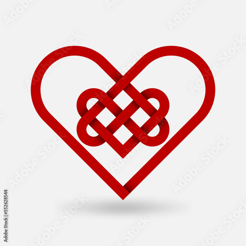 Celtic weaving of the red heart symbol