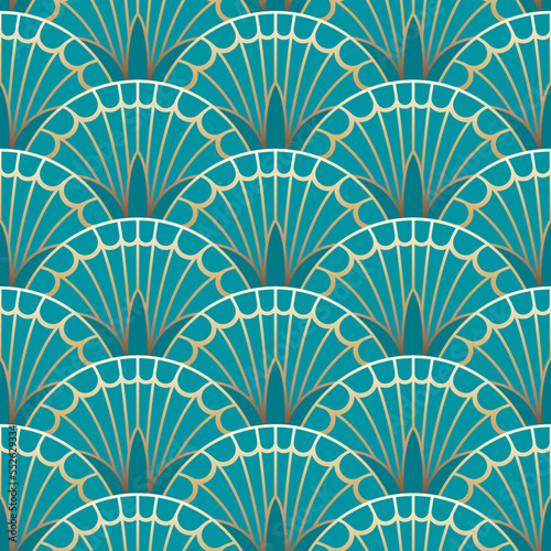 Blue-green Floral Seamless Art Deco Pattern