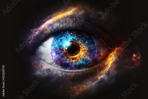 Galaxy in the eye. Futuristic art photo
