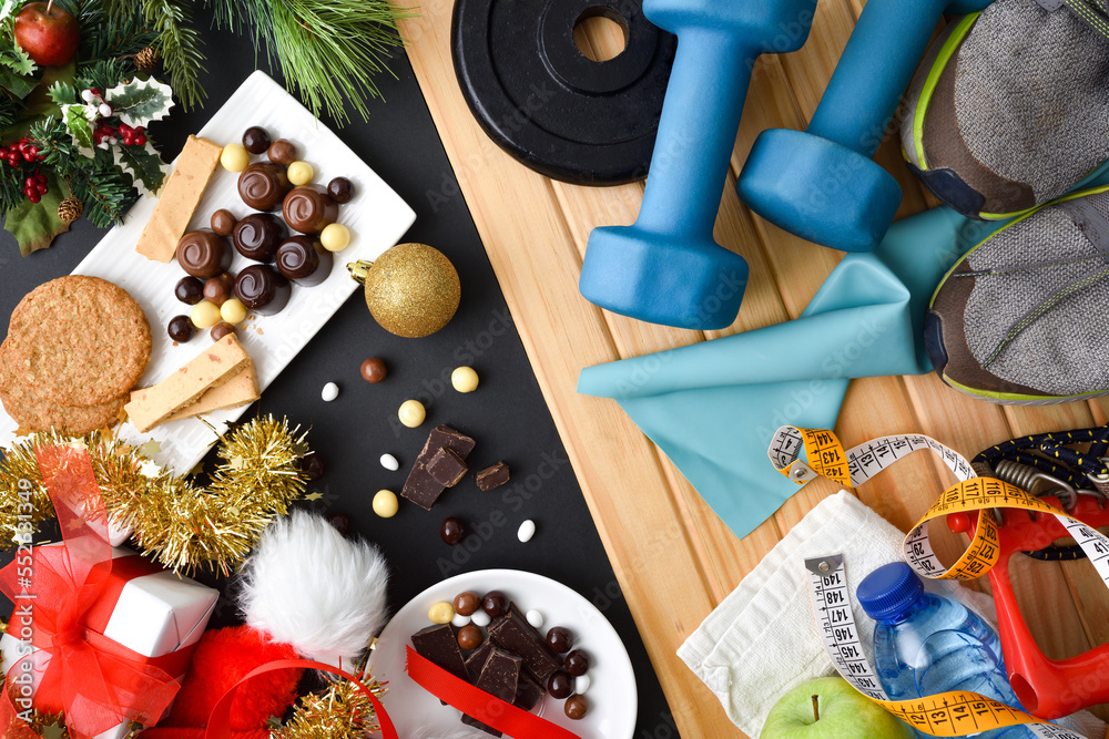 Comparison of healthy habits after the Christmas holidays top view