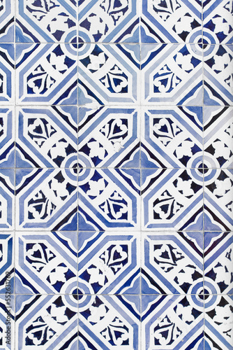 Navy blue tile mosaic of geometric forms - Portuguese Azulejo