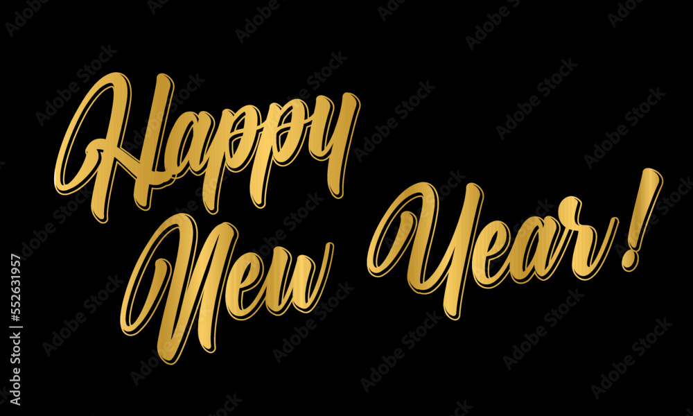 Hand sketched HAPPY NEW YEAR quote gold on black background. Lettering 