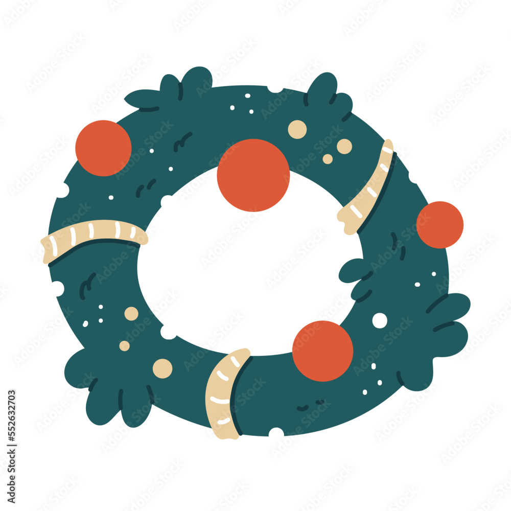 Christmas wreath vector cartoon illustration isolated on white ...