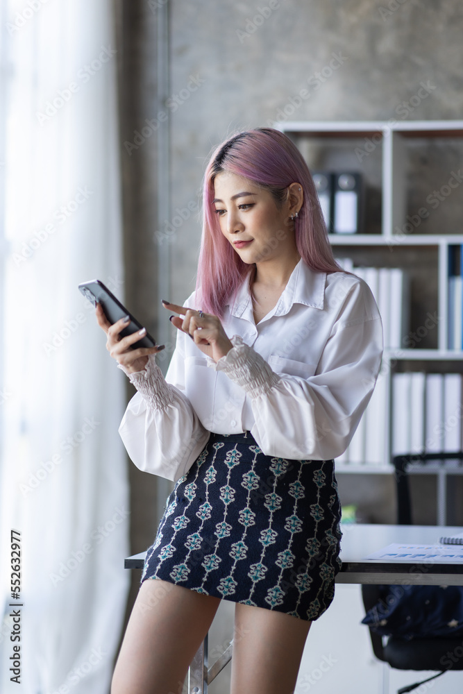 Business Asian woman work laptop computer at office, financial report, business plan investment, finance analysis concept.