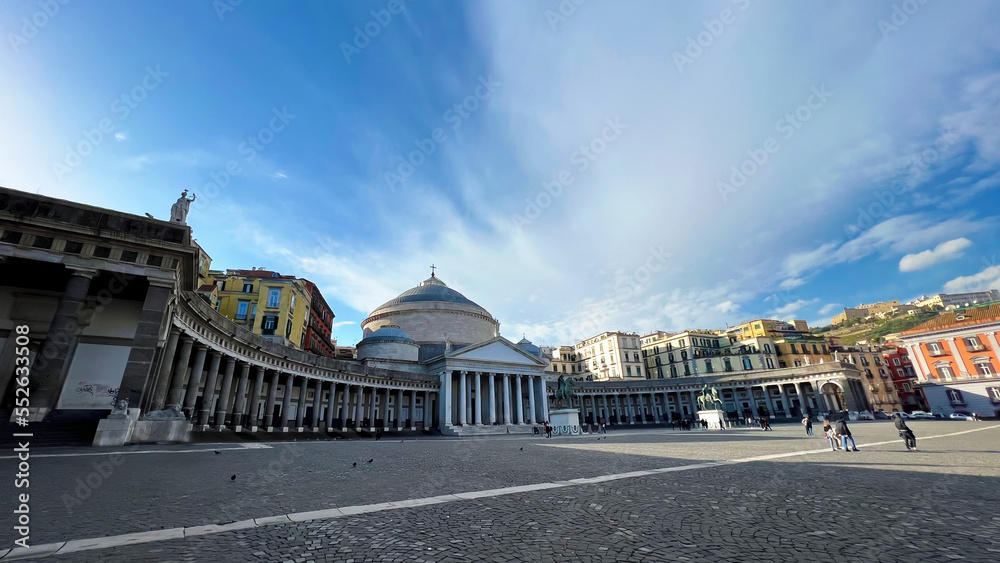 Panoramic view of the main square of the city of Naples in the southern city of Italy, Plebiscito square