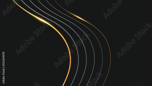Black and gold elements background. Modern abstract background with light golden line 