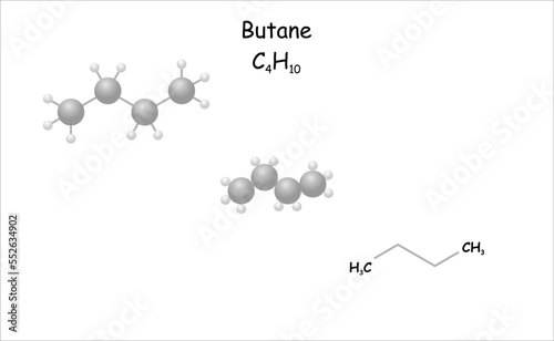 Stylized molecule model/structural formula of butane.