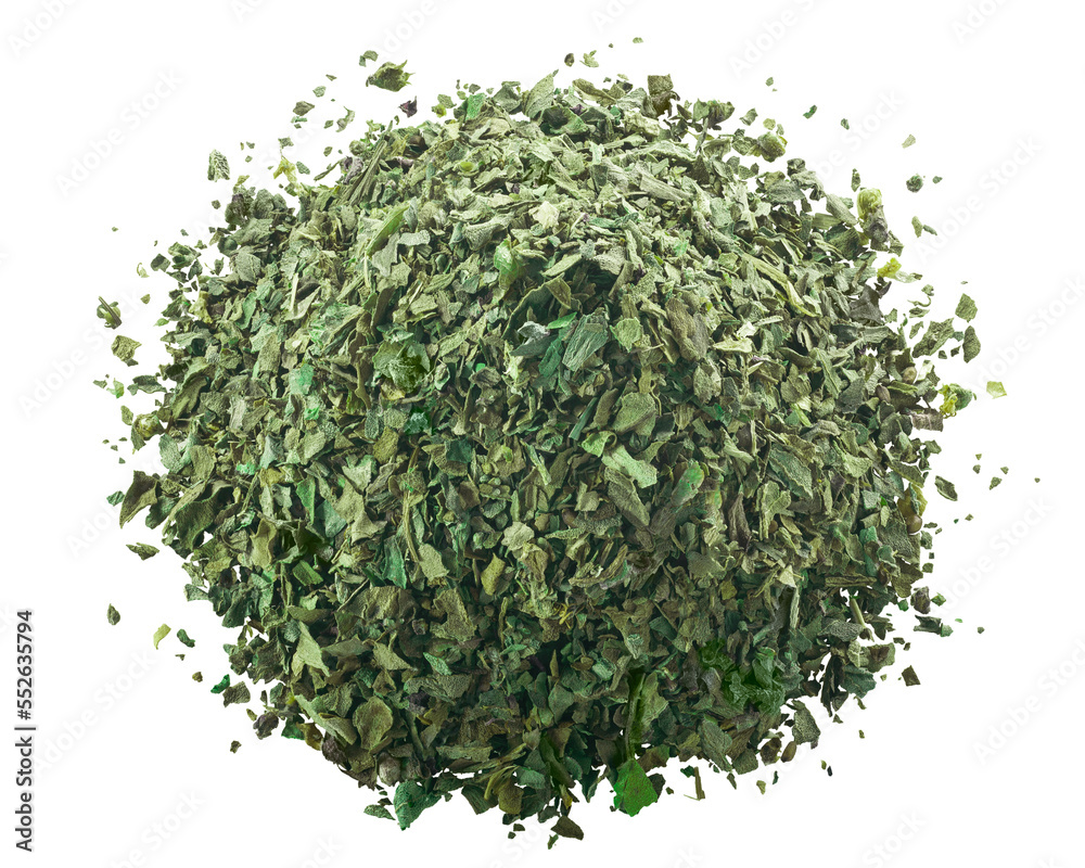 Dried herbs basil pile top view isolated png Dried herbs basil pile top view isolated png