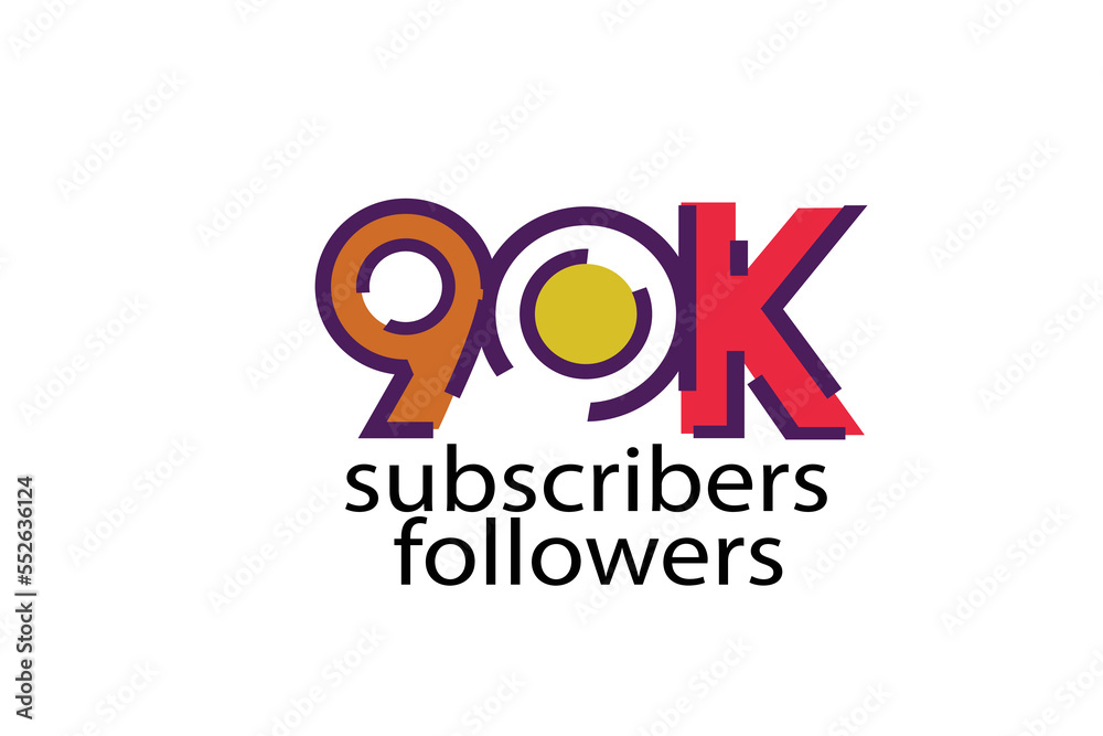 Obraz premium 90K, 90.000 subscribers or followers blocks style with 3 colors on white background for social media and internet-vector