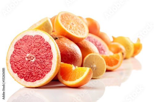 Citrus fruits are isolated on white background.