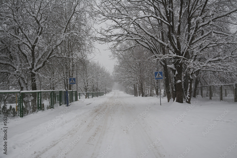 Empty snow-covered highway