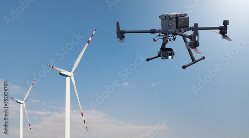 Industrial drone inspects wind turbines