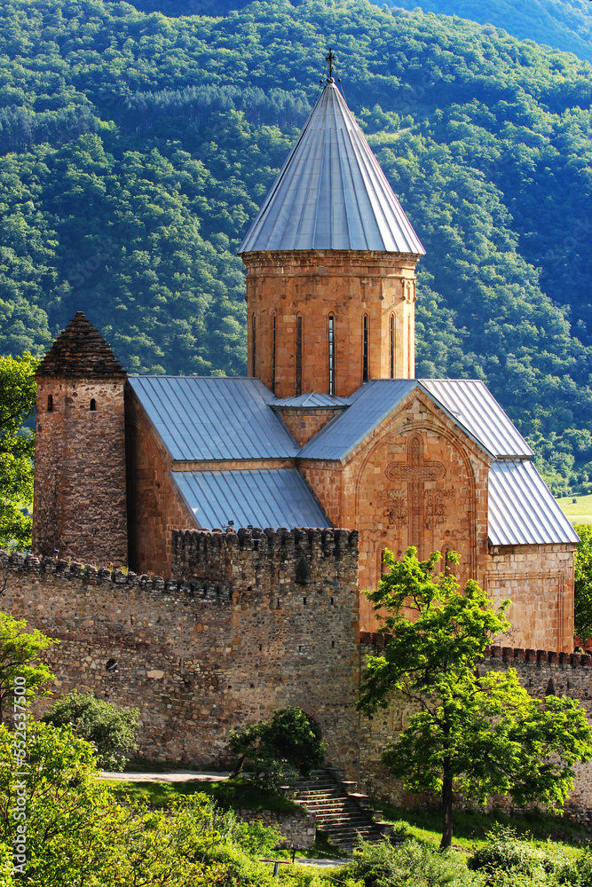 Castle complex with church on Aragvi river, Ananuri, Georgia