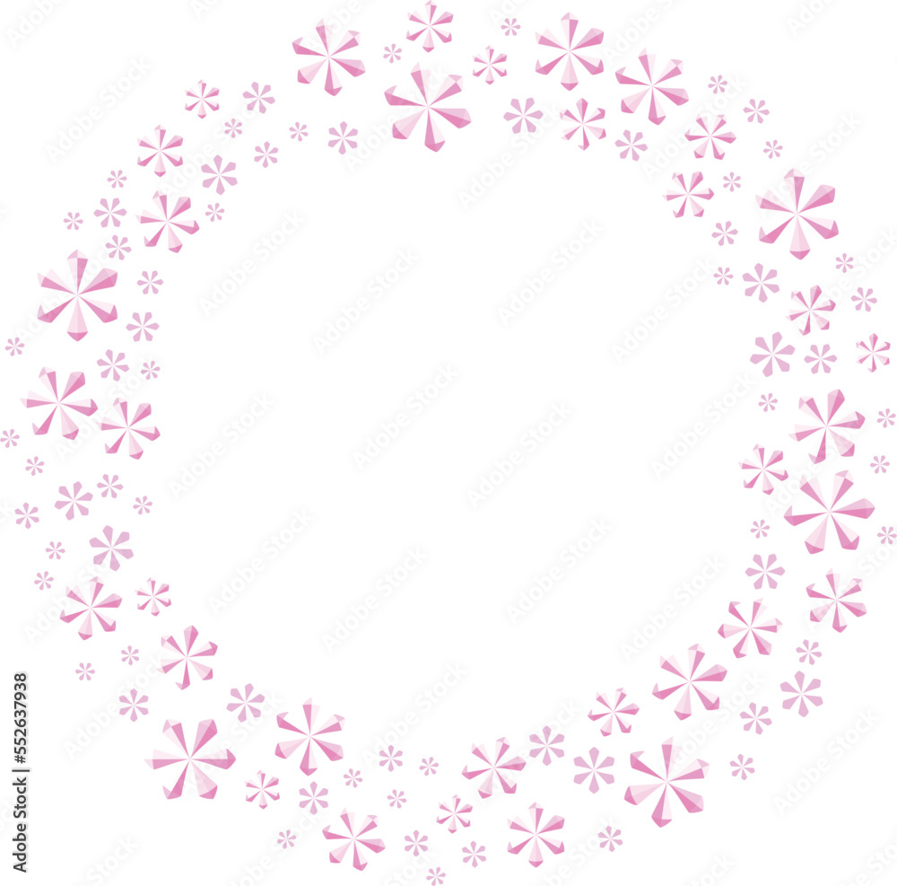 ペールピンクの雪の結晶クリスタルフレーム　キラキラ円形