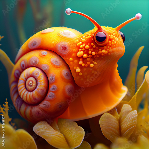 Close up of Orange Sea Snail. Generative ai