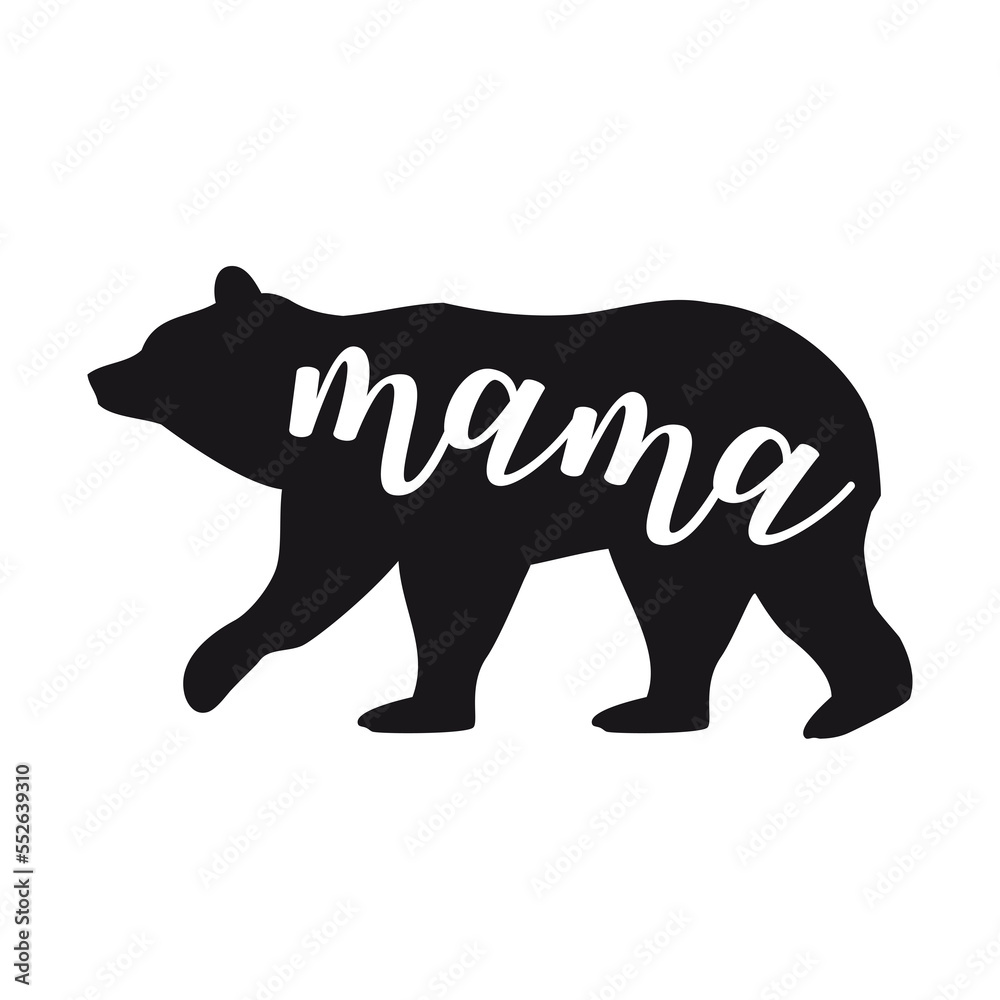 Obraz premium Mama bear, black animal silhouette, family concept, Mother's Day card, illustration over a transparent background, PNG image