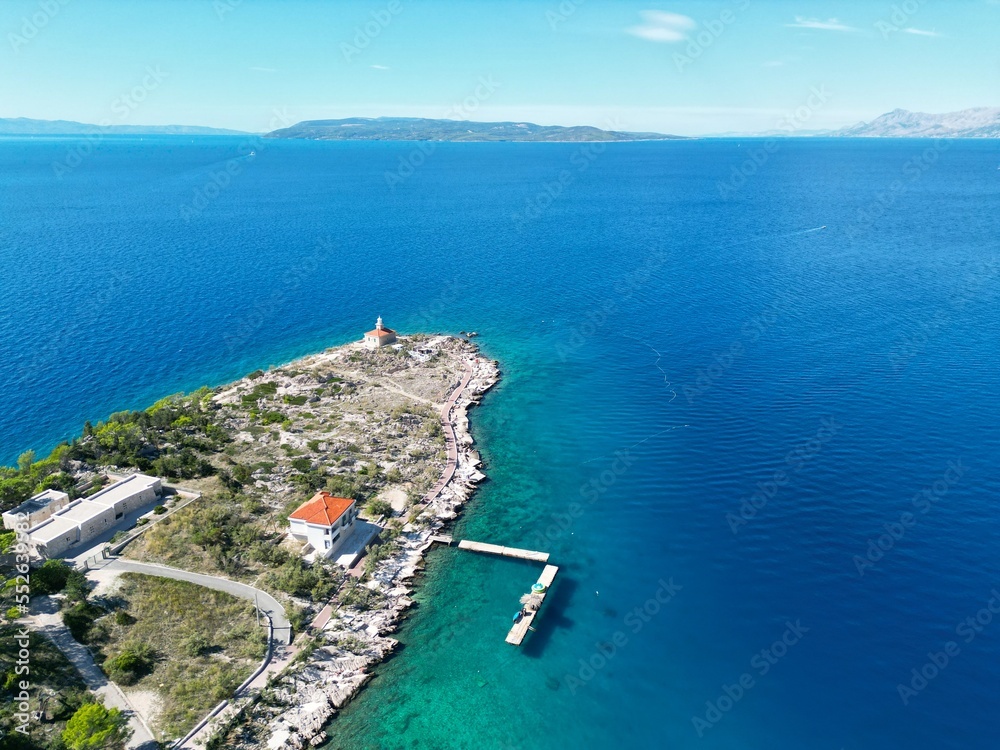 Svjetionik Sv. Petar Makarska town Croatia Dalmatian coast drone aerial view ..