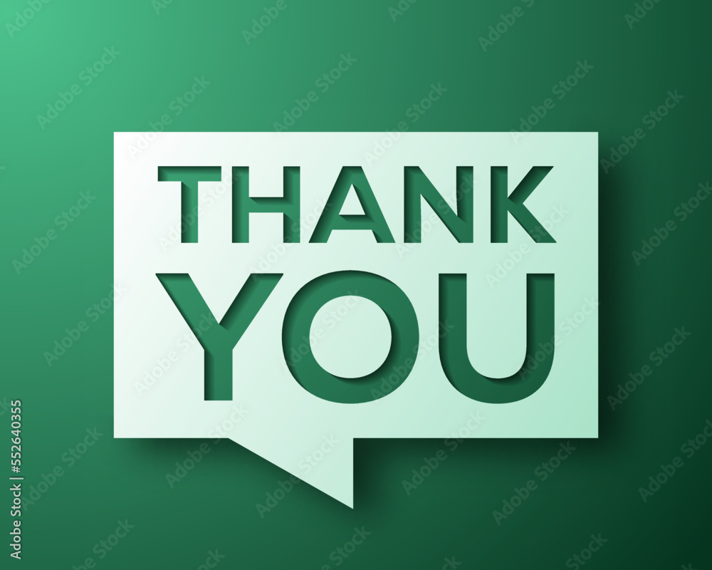 thank you display cut paper with green label card background 3D talk