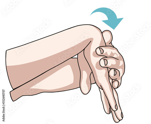 Wrist joint rehabilitation exercises. Vector illustration. Exercise 3