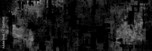 Abstract monochrome sheet dirty banner with stains parts. Shabby material. Black grunge stipple grey shades in gradient colors. Grey lines grunge swoosh smudge shape	
 photo