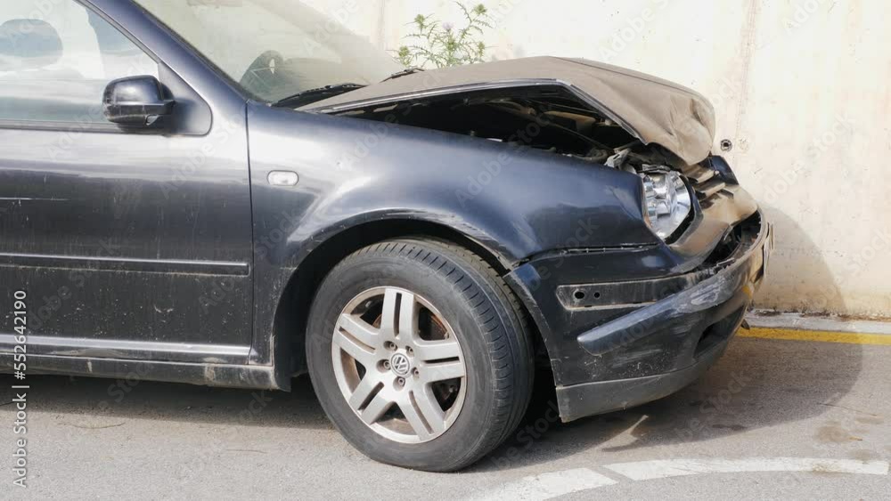 Car crash accident on street parking, damaged automobile after collision in city, insurance Car crash accident on street parking, damaged automobile after collision in city, insurance