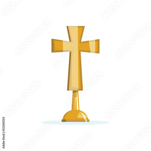 Golden altar cross. Catholic symbol. Church item