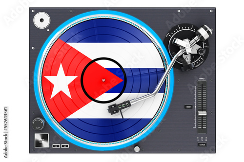 Canvas Print Phonograph Turntable with Cuban flag, 3D rendering