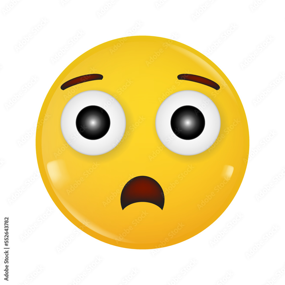 Yellow glossy 3d icon of a sad or surprised face. Glossy sticker. Smile. Emoji Yellow glossy 3d icon of a sad or surprised face. Glossy sticker. Smile. Emoji