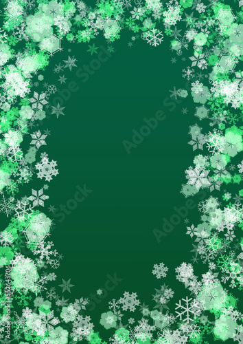 雪のフレーム素材 深緑グラデーション キラキラ雪の結晶 A4縦型