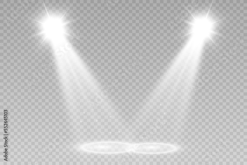 White scene on with spotlights. Vector illustration. 