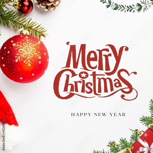 Merry christmas and happy new year instagram post template with text. Vector illustration