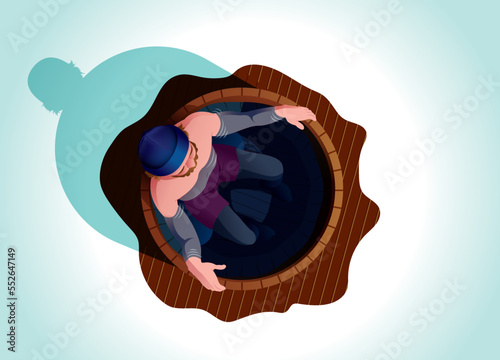 Man in a cold bath, in winter