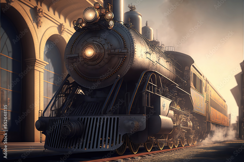 Generative AI : a steampunk railway engine Stock Illustration | Adobe Stock