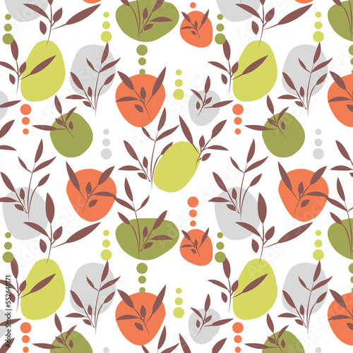 seamless pattern with abstract shapes and leaves. Abstract modern tropical pattern. For wallpaper, textiles, fabric, paper.