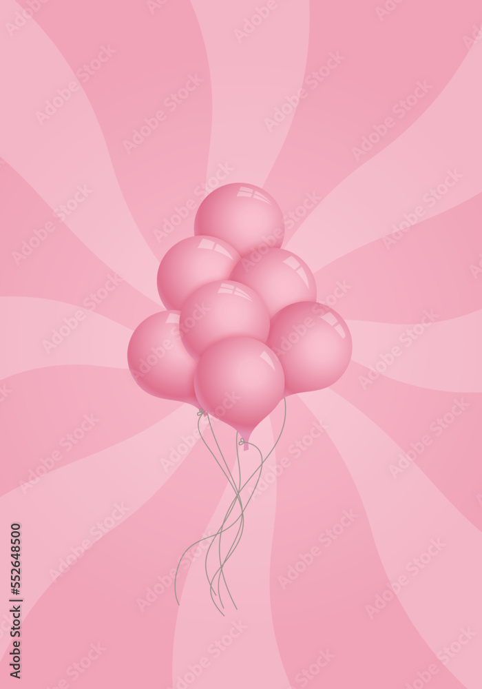Pink balloons on pink background with a swirl detail. Vector illustration.