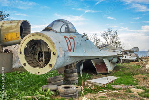 Aircraft graveyard at Arablyar village near Derbent. Republic of Dagestan. Russia