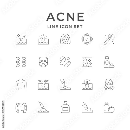 Set line icons of acne