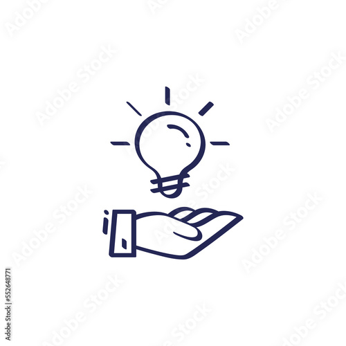 Hand holding light bulb icon doodle drawing cartoon vector illustration