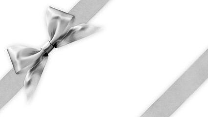 silver bright ribbon bow tape isolated on transparent background, top view, copy space for gift greeting card, Merry Christmas and mother or father day banner or promotion shopping advertising